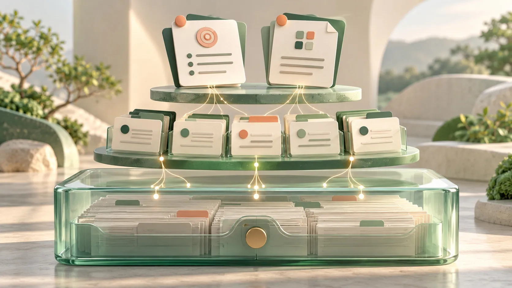 Three-layer personal knowledge base with original archive, curated notes, and actionable briefs and templates
