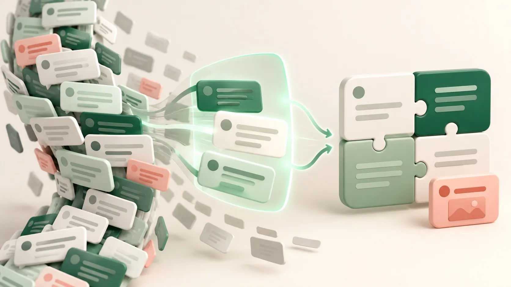 Useful parts of long chat histories selected and assembled into a reusable prompt template