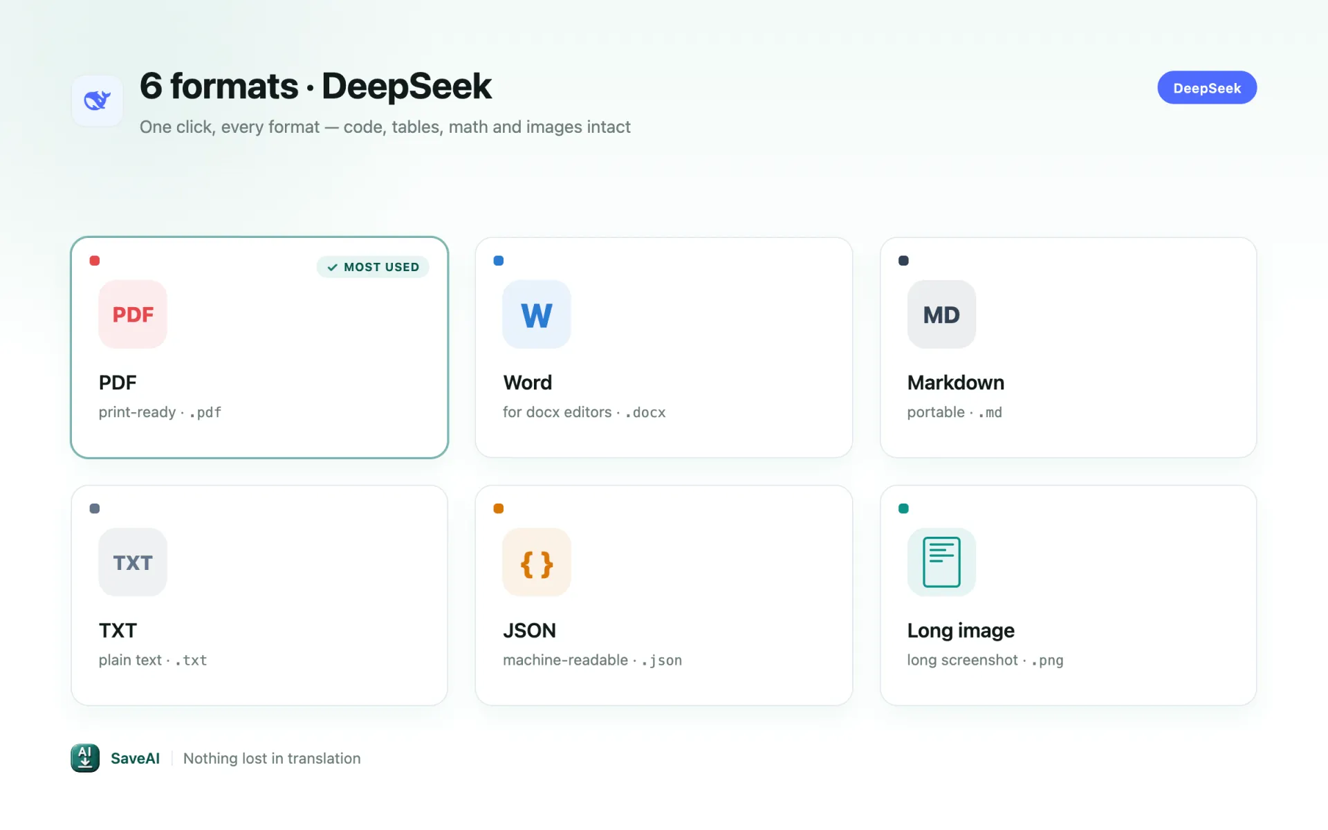 DeepSeek export formats
