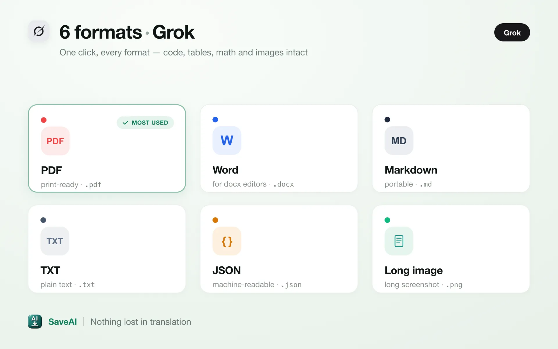 Grok export formats